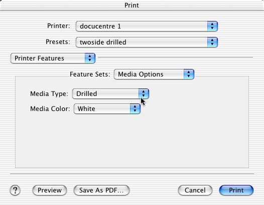 screen shot of media type print dialog