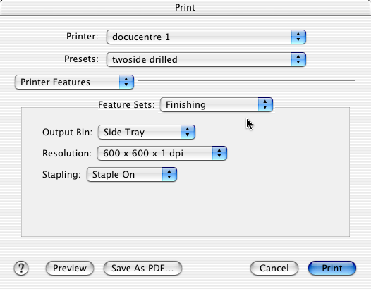 screen shot of finishing print dialog